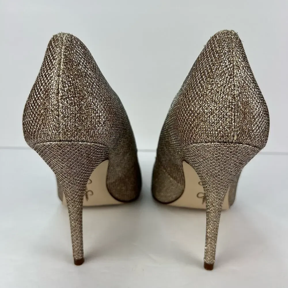 EUC Jessica Simpson Oravia 9 Shimmer Glitter Sparkle Gold Pump Heel Pointed Toe